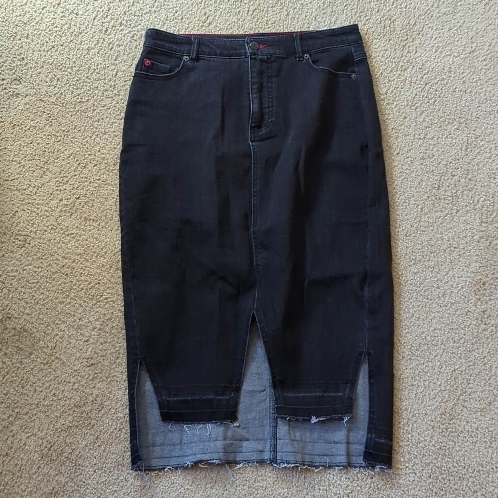 Peace Love World Black Denim Midi Length Skirt Size US 6